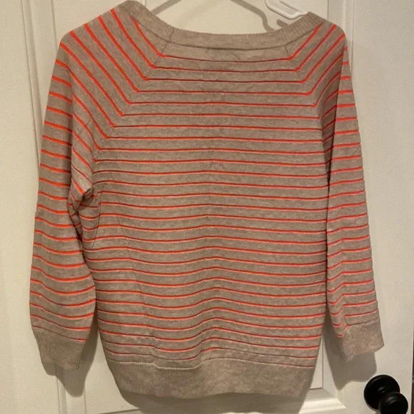 Madewell Striped Beige & Bright Orange Striped light sweatshirt. Very Cute! - Picture 2 of 13